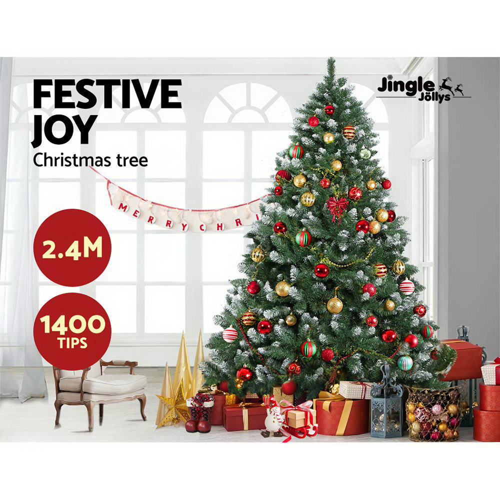 Jingle Jollys 2.4M 8FT Christmas Tree Xmas Decorations Snow Home Decor 1400 Tips Bonus Bag