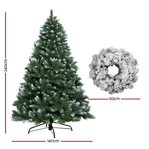 Jingle Jollys 8FT Christmas Tree Wreath 2.4M Xmas Decorations Green Home Decor 1400 Tips Green Snowy White