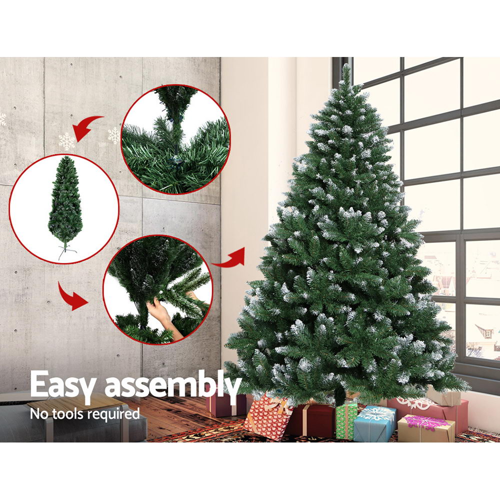 Jingle Jollys 8FT Christmas Tree Wreath 2.4M Xmas Decorations Green Home Decor 1400 Tips Green Snowy White