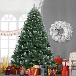 Jingle Jollys 8FT Christmas Tree Wreath 2.4M Xmas Decorations Green Home Decor 1400 Tips Green Snowy White