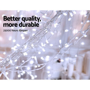 Jingle Jollys 3X3M Christmas Curtain Fairy Lights String 300LED Party Wedding Home White