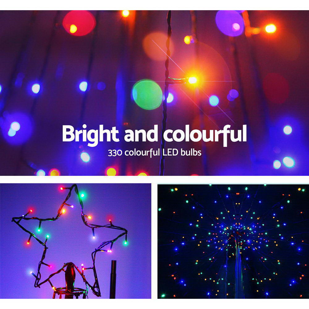 Jingle Jollys 3M LED Christmas Tree Lights Xmas Fibre Optic Multi Colour Pre Lit Bonus Bag