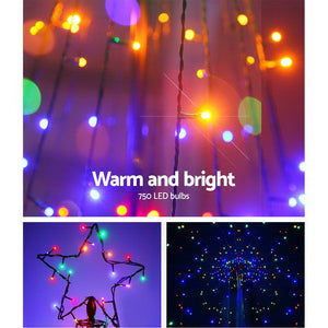 Jingle Jollys 5M Christmas Tree LED Lights Multi Colour Xmas Fibre Optic Decorations Bonus Bag