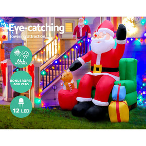 Jingle Jollys Inflatable Christmas Santa Decoration 2.4m Lights Xmas Airblown