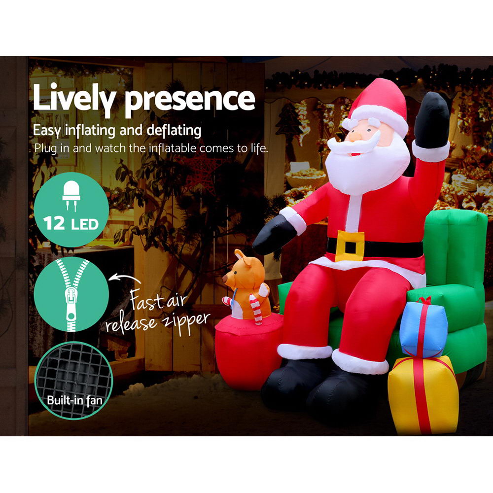 Jingle Jollys Inflatable Christmas Santa Decoration 2.4m Lights Xmas Airblown