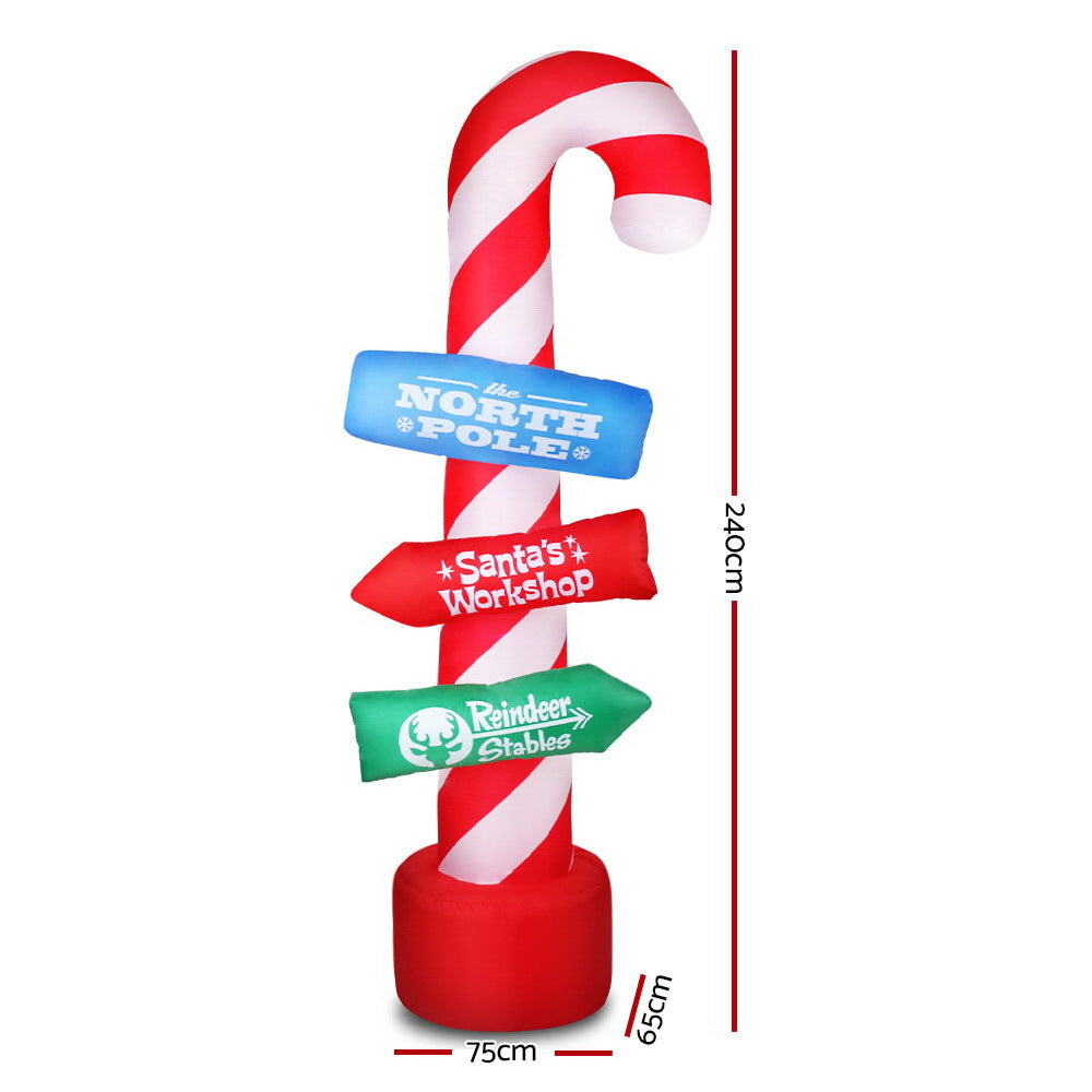 Jingle Jollys 2.4M Christmas Inflatable Santa Guide Candy Pole Xmas Decor LED