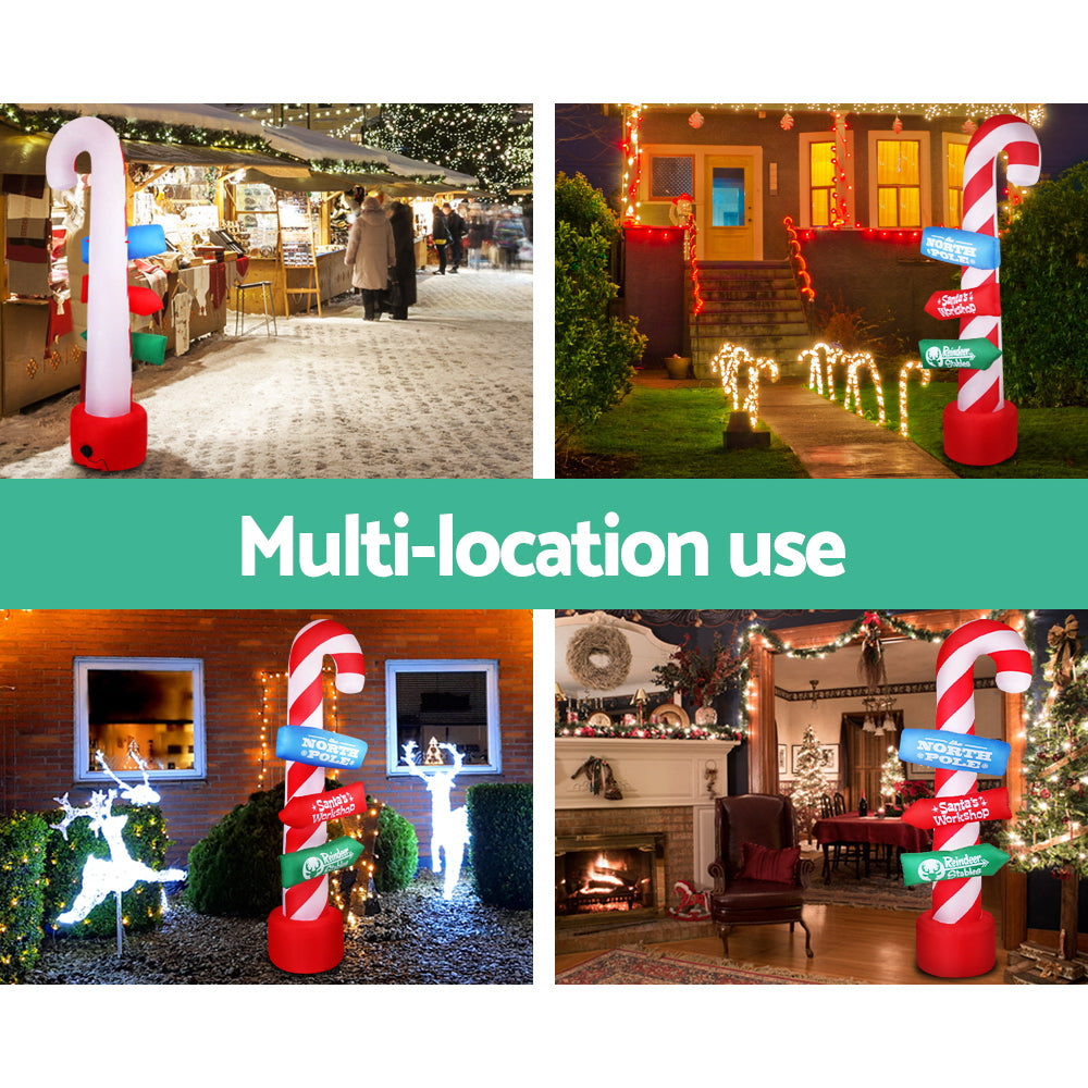 Jingle Jollys 2.4M Christmas Inflatable Santa Guide Candy Pole Xmas Decor LED