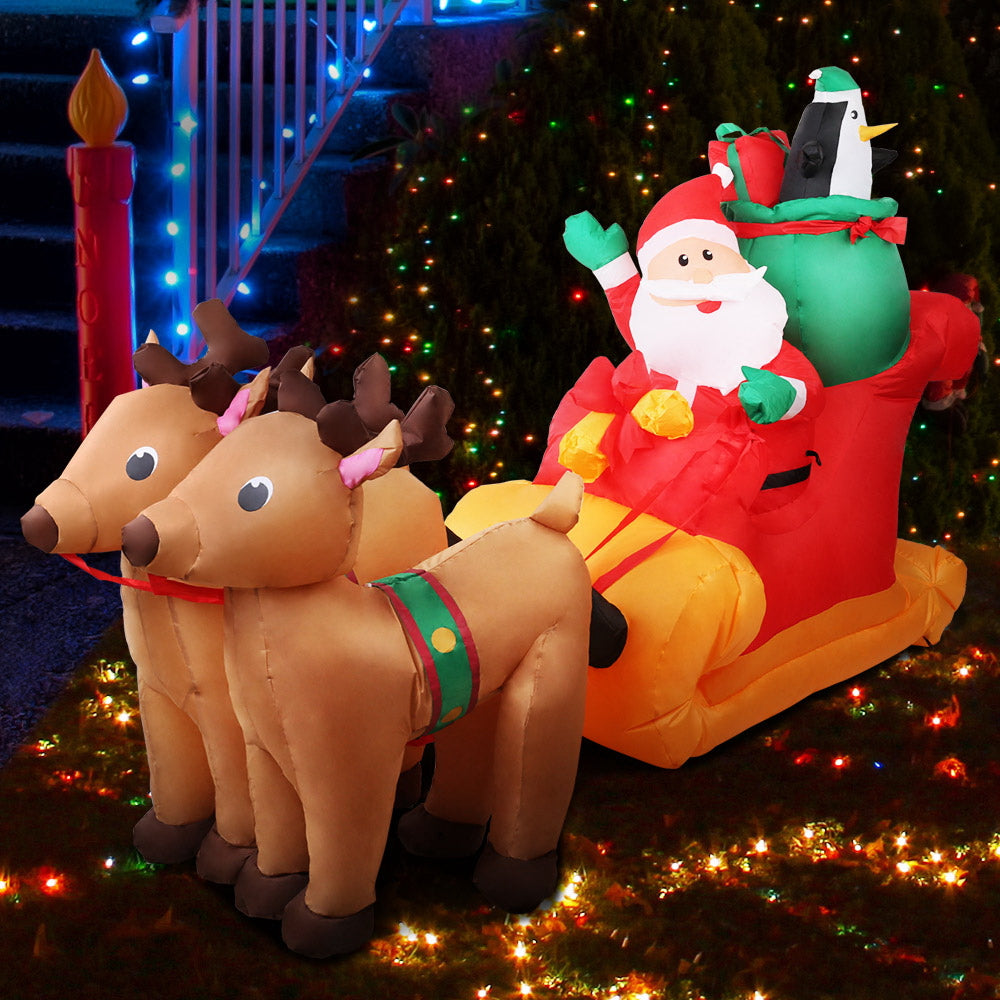 Jingle Jollys 2.2M Christmas Inflatable Santa Sleigh Ride Reindeer Deer Decor