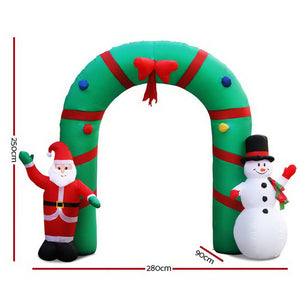 Jingle Jollys 2.8M Christmas Inflatable Giant Arch Way Santa Snowman Light Decor