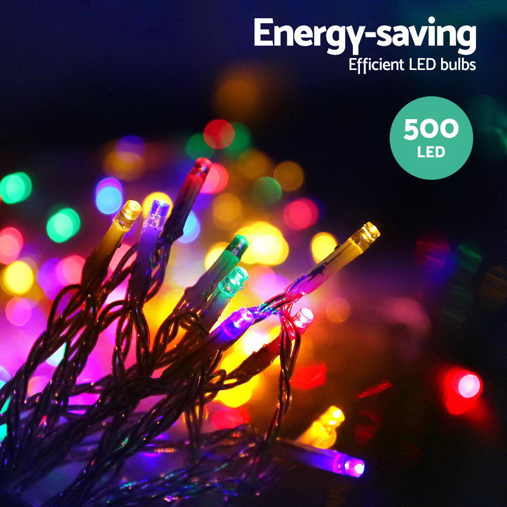 500 LED Solar Powered Christmas Lights 20M Multiple Colour