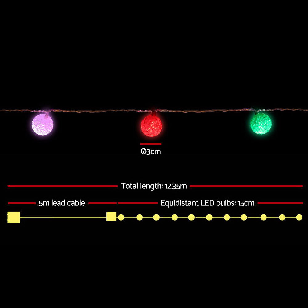 Jingle Jollys 12.5M Christmas Snowball String Lights - Multi Colour