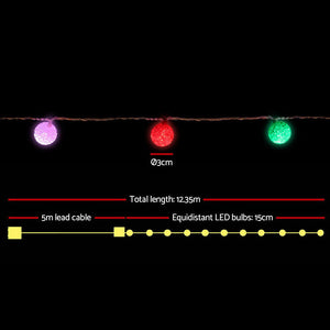 Jingle Jollys 12.5M Christmas Snowball String Lights - Multi Colour