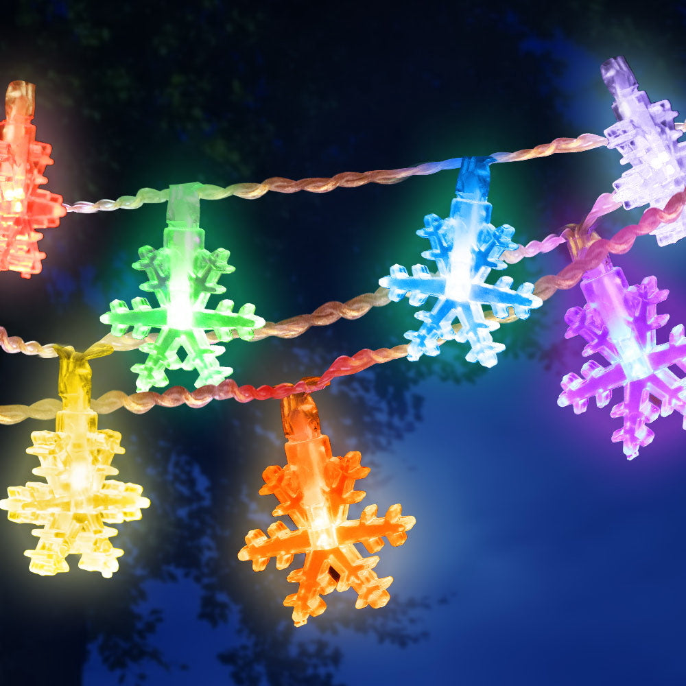 Jingle Jollys 20M Christmas Snowflake String Lights - Multi Colour