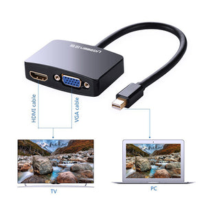 UGREEN Mini Display Port to HDMI &amp; VGA Dual Converter Premium ABS case - Black (10439)