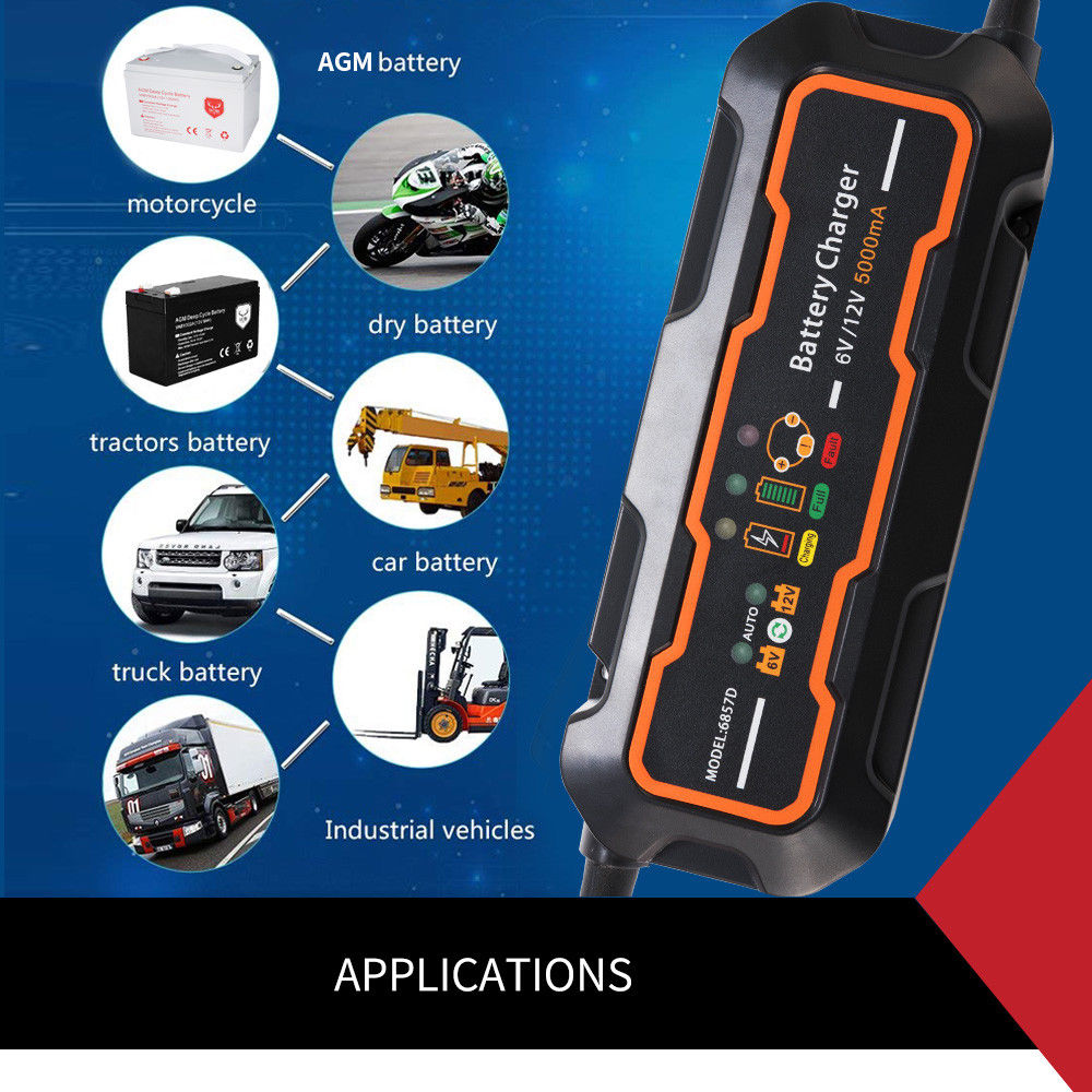 Smart Battery Charger 5A 6V/12V Automatic SLA Car Boat Tractor Motorcycle Truck