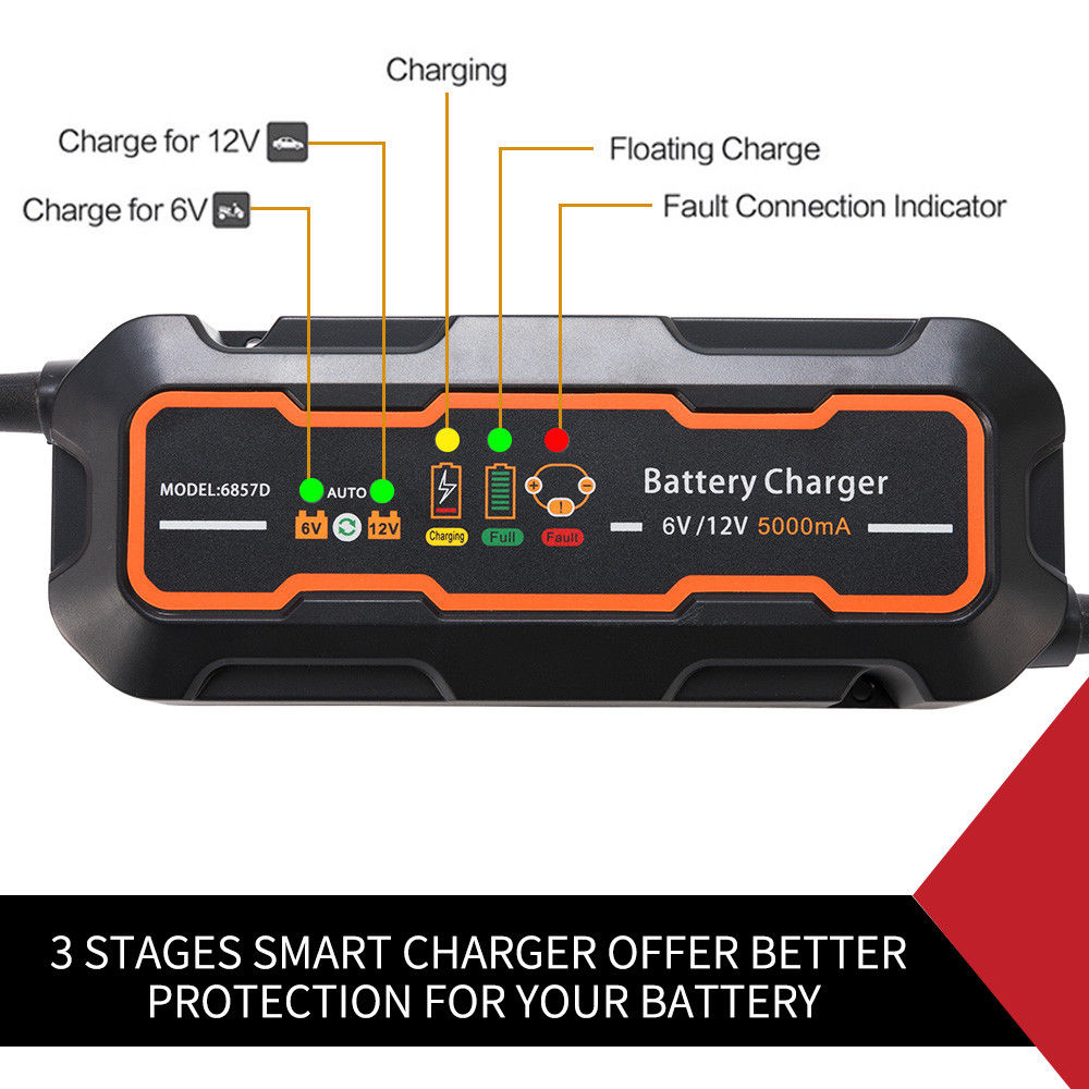 Smart Battery Charger 5A 6V/12V Automatic SLA Car Boat Tractor Motorcycle Truck