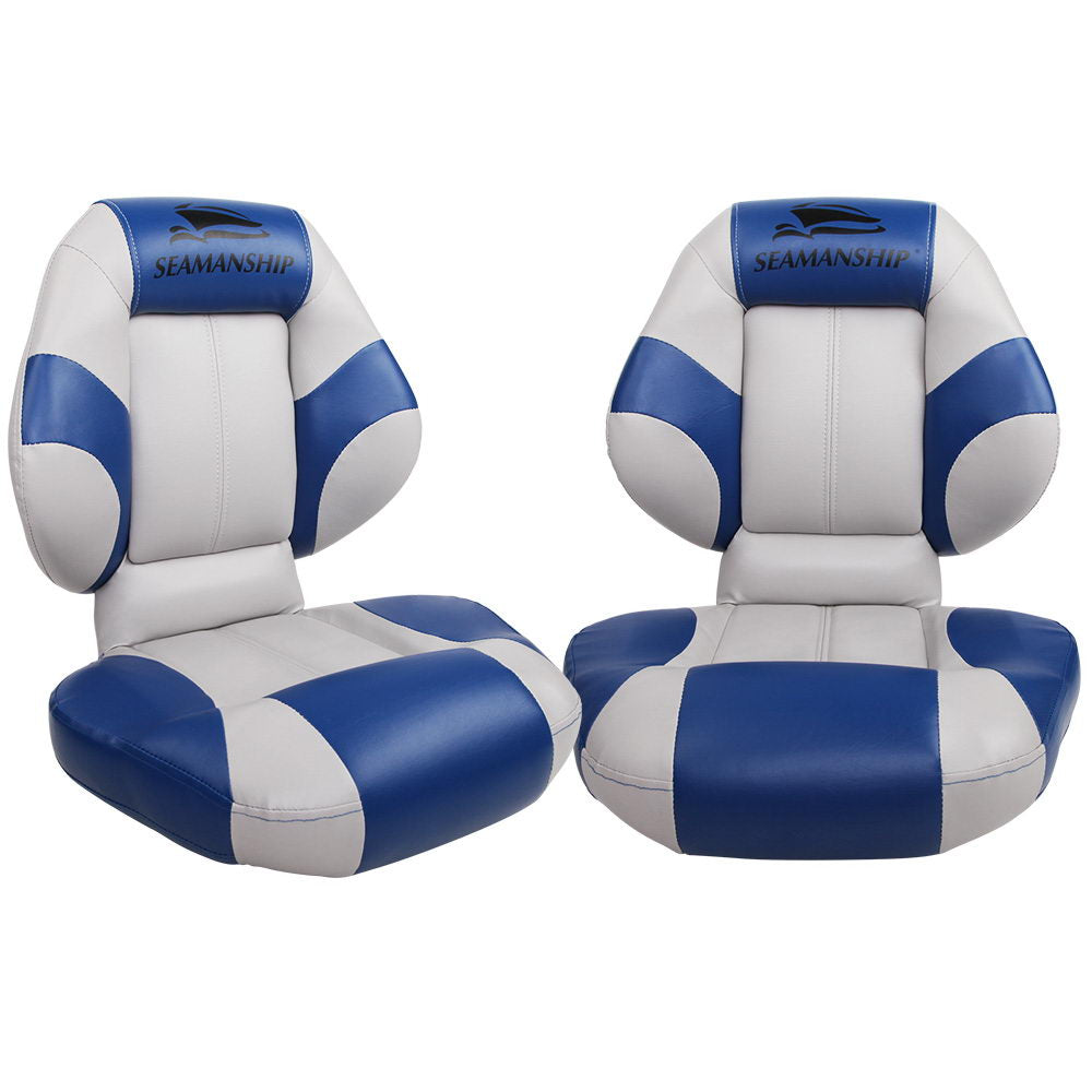 Seamanship Set of 2 Folding Swivel Boat Seats- Blue & Grey