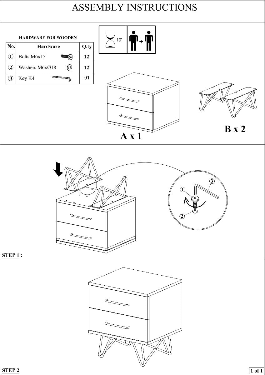 Shelby Bedside Table - 2 Drawers