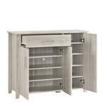Large Shoe Cabinet With Drawer In White Oak