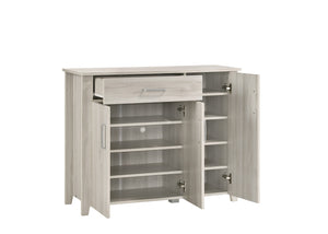 Large Shoe Cabinet With Drawer In White Oak