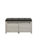 2 Drawers Bench Stool Storage Ottoman With Leather Upholstery In White Oak