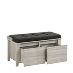 2 Drawers Bench Stool Storage Ottoman With Leather Upholstery In White Oak