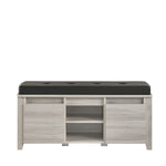 Bench Shoe Cabinet Leather Upholstery In White Oak