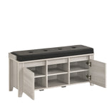 Bench Shoe Cabinet Leather Upholstery In White Oak