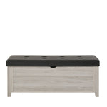 Blanket Box Ottoman Storage With Leather Upholstery In White Oak
