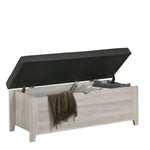 Blanket Box Ottoman Storage With Leather Upholstery In White Oak
