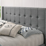 King Sized Winged Fabric Bed Frame with Gas Lift Storage in Light Grey