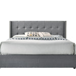 King Sized Winged Fabric Bed Frame with Gas Lift Storage in Light Grey
