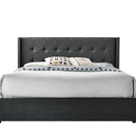 King Sized Winged Fabric Bed Frame with Gas Lift Storage in Charcoal