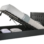 King Sized Winged Fabric Bed Frame with Gas Lift Storage in Charcoal