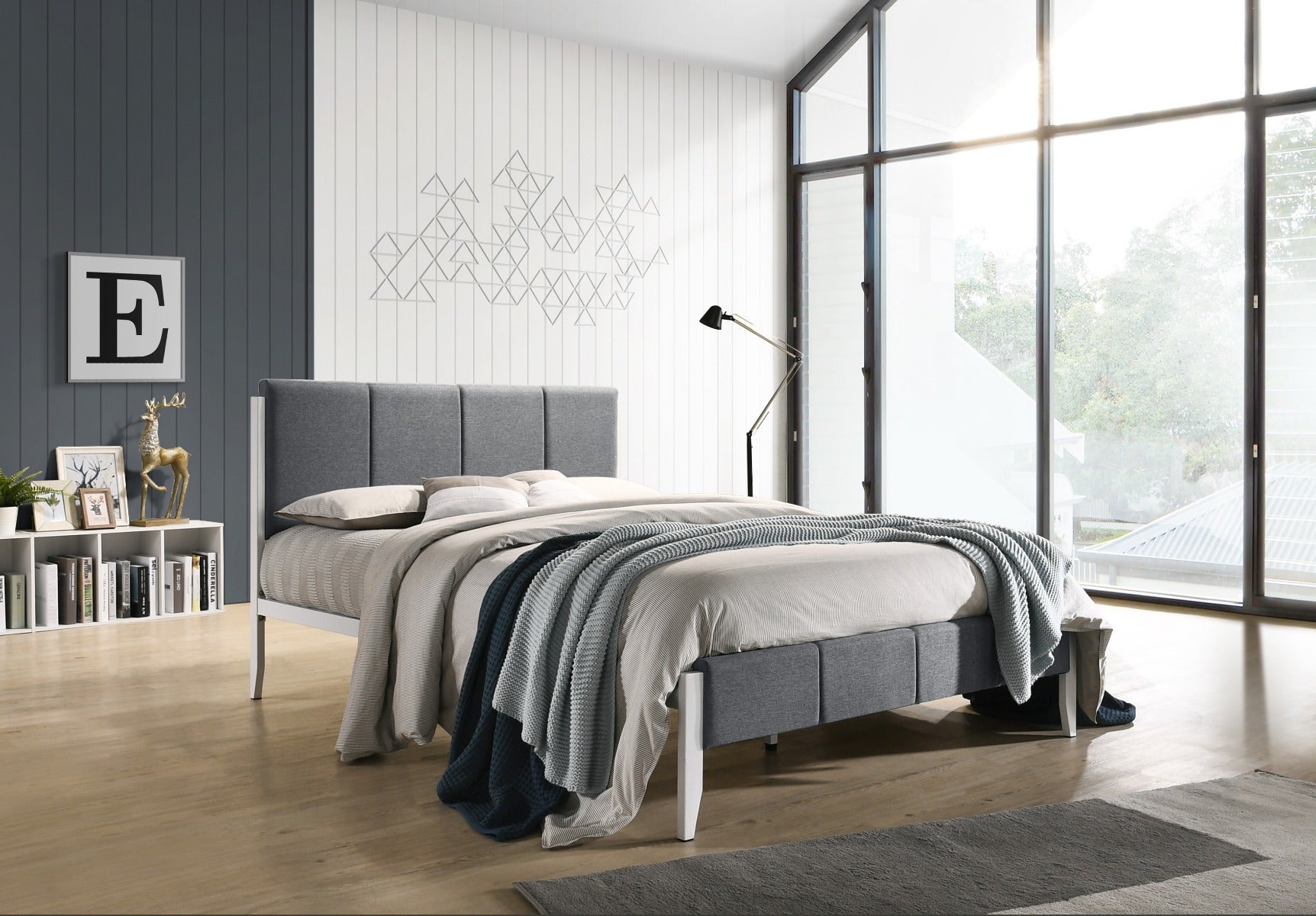 Fabric Upholstered Bed Frame in Grey - King