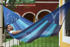 King Size Cotton Hammock in Caribean Blue