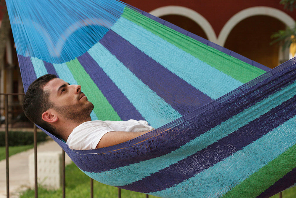 Single Size Cotton Mexican Hammock in Oceanica Colour