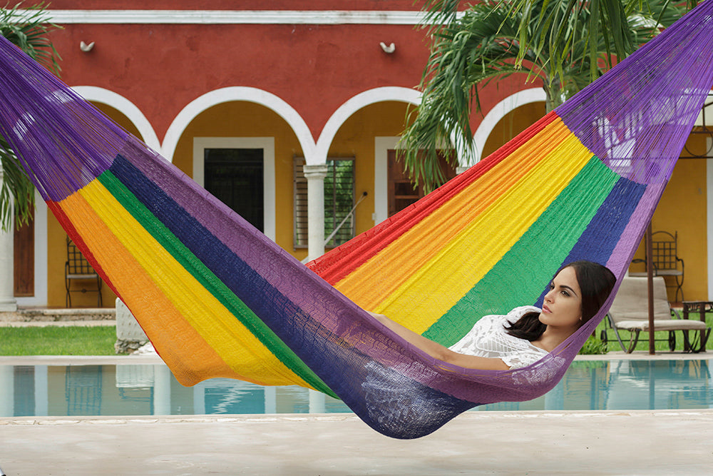 King Size Cotton Hammock in Rainbow