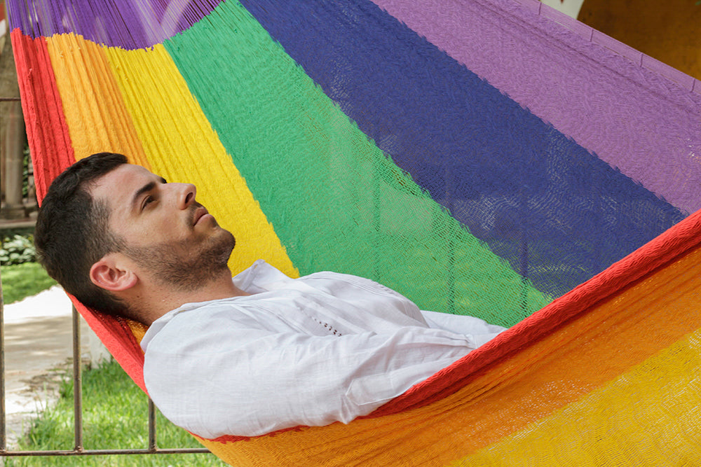 King Size Cotton Hammock in Rainbow
