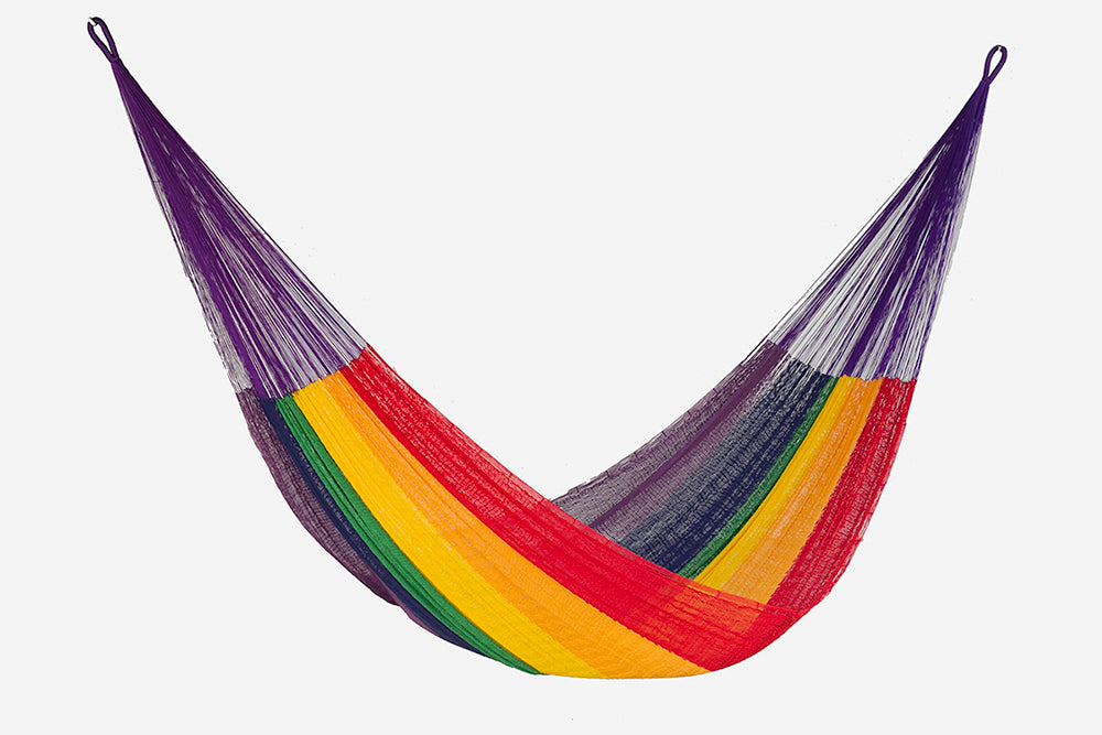 Single Size Cotton Mexican Hammock in Rainbow Colour