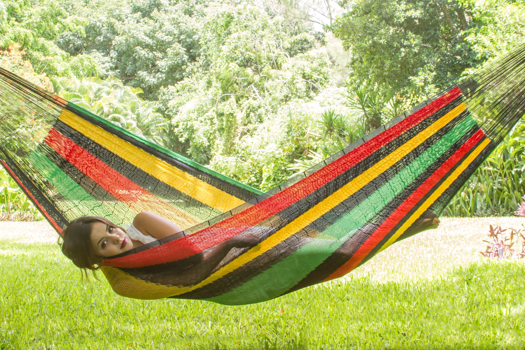 Queen Size Cotton Hammock in Rasta