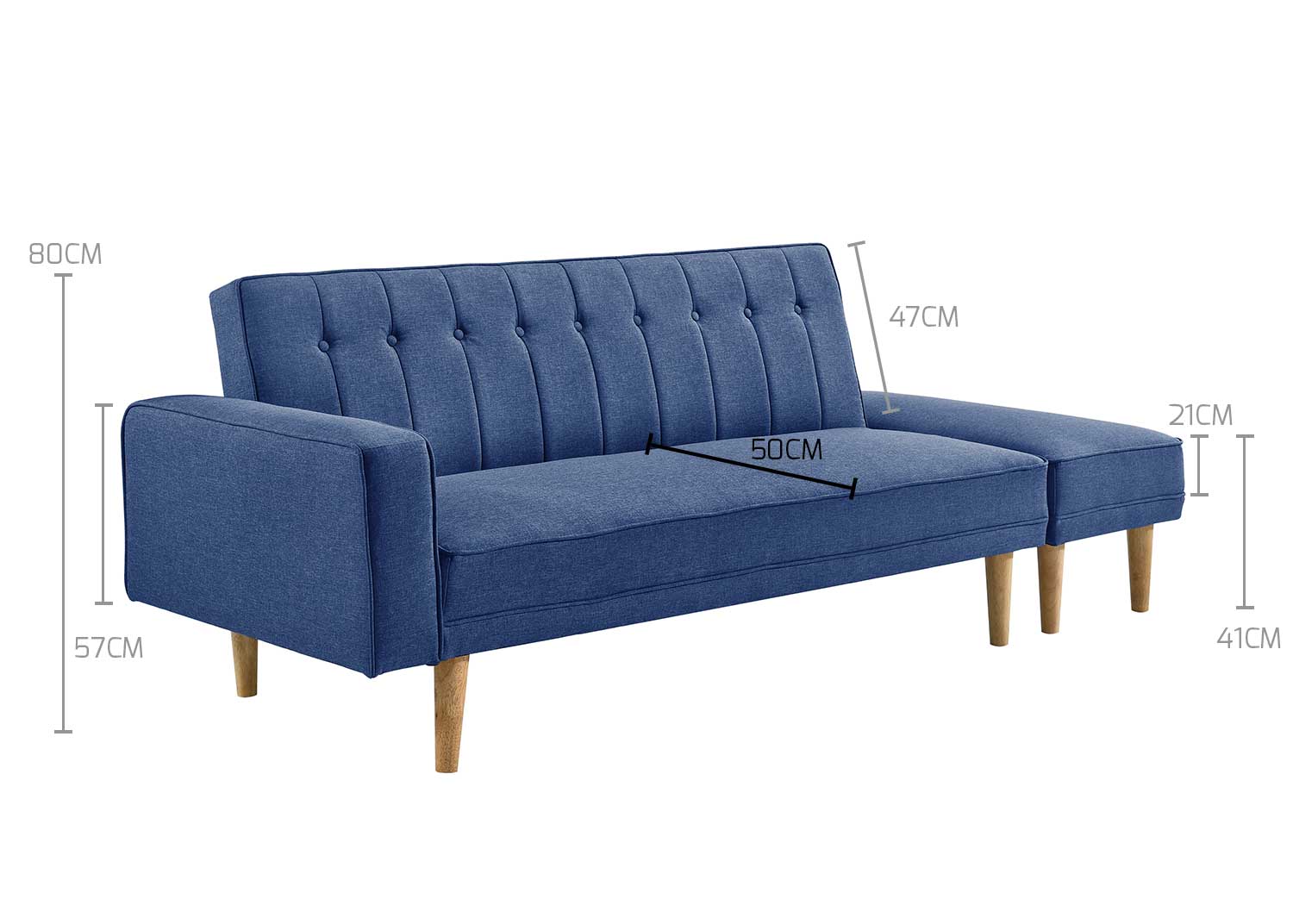 3 Seater Fabric Sofa Bed with Ottoman - Blue