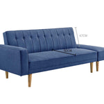 3 Seater Fabric Sofa Bed with Ottoman - Blue