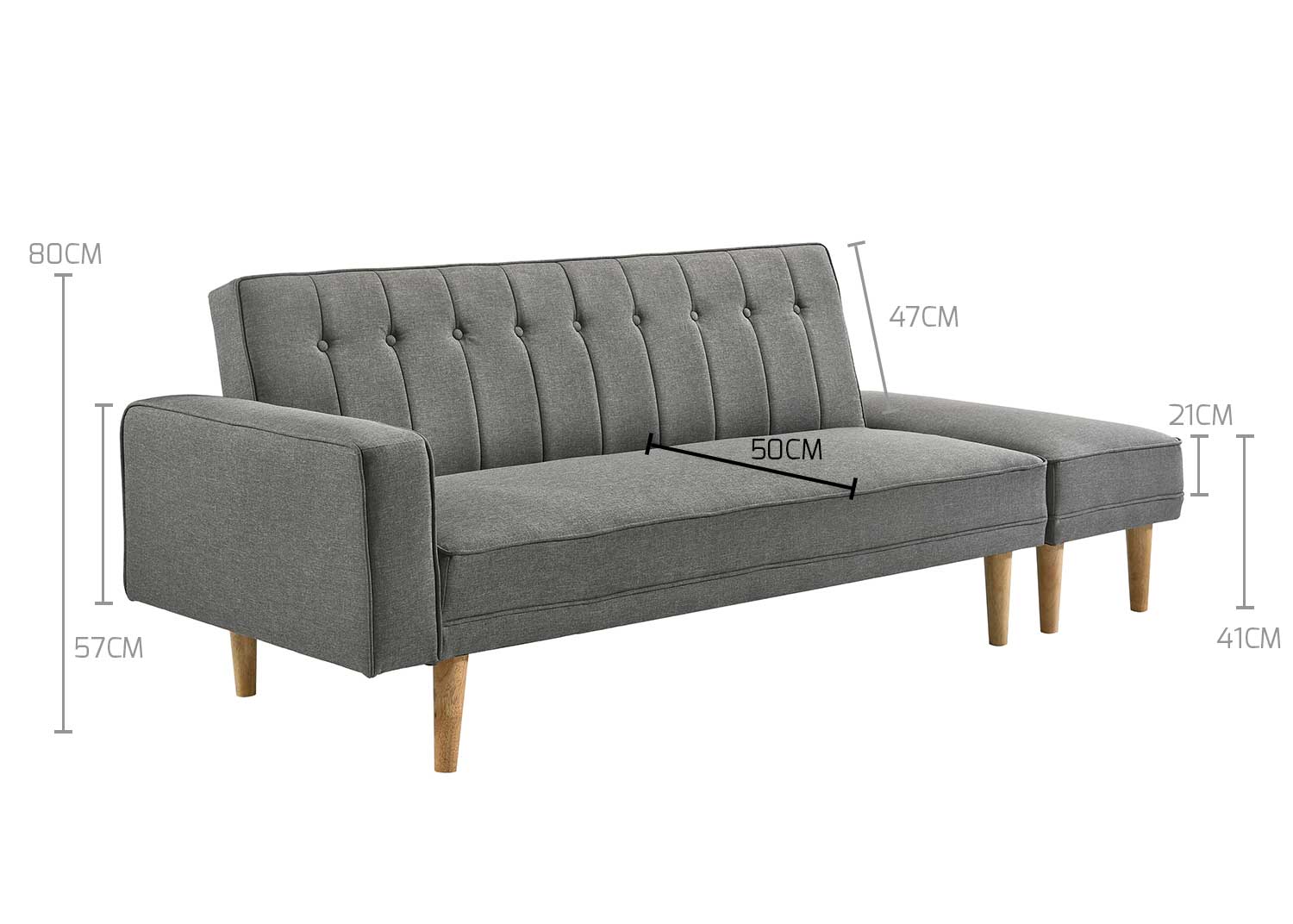 3 Seater Fabric Sofa Bed with Ottoman - Light Grey