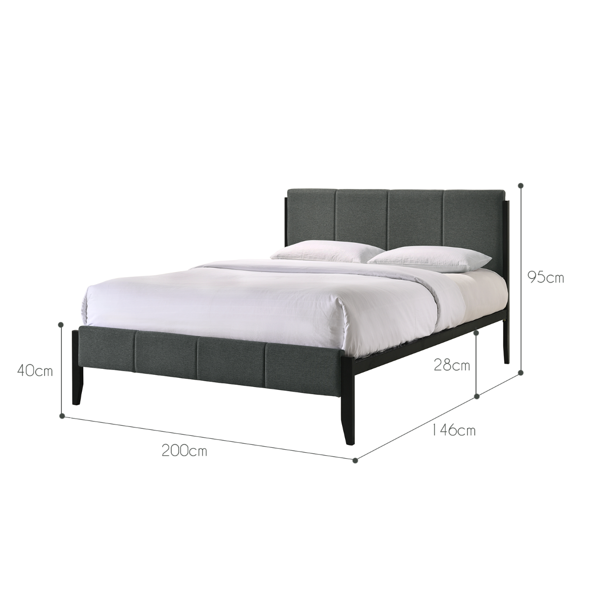 Fabric Upholstered Bed Frame in Charcoal - Double