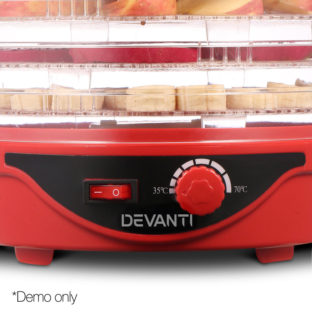 Devanti Food Dehydrator with 5 Trays - Red