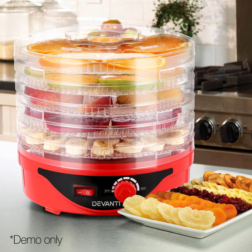 Devanti Food Dehydrator with 5 Trays - Red