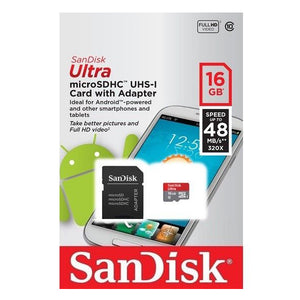 SANDISK 16GB Ultra MicroSDHC UHS-I up to 80MB/S with SD Adaptor (SDSDQUA-016G)