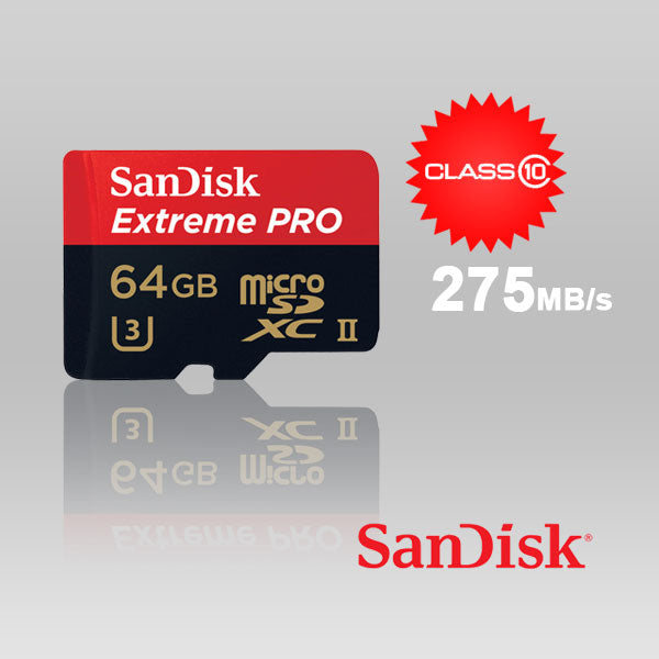 Sandisk Extreme Pro micro SDXC UHS-II 64GB Class 10 up to 275mb/s with microSD to USB 3.0 adaptor, SDSQXPJ-064G