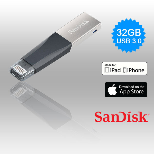 SANDISK IXPAND IMINI FLASH DRIVE SDIX40N 32GB GREY IOS USB 3.0